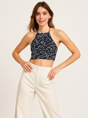 Sunday Best (Aritzia) - Cropped Halter Backless Floral Top - Small